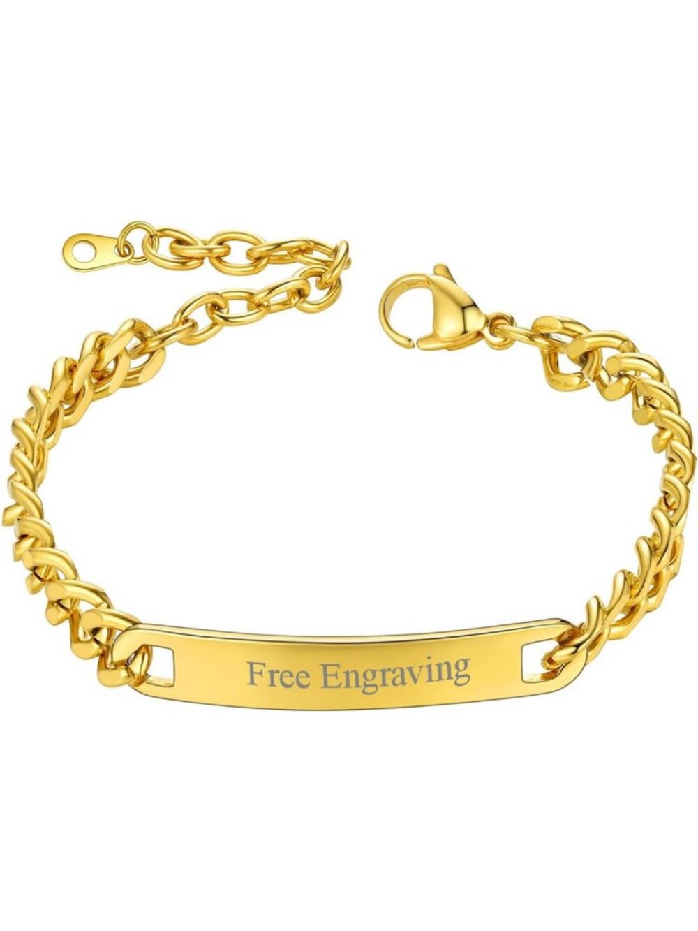 Personalized Stainless Steel ID Bracelet for Men & Women, Custom Engraved Curb